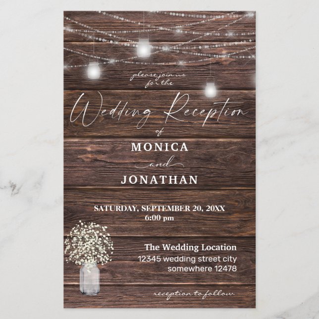 Flyer Recepción de bodas de luz de aliento del bebé con  (Frente)