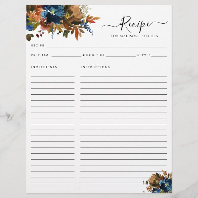 Flyer Receta de Cocina de Terracota Azul de Marina Flora (Frente)