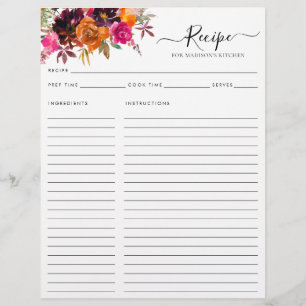 Flyer Receta de Cocina Purple con Floral Borgoña Presupu