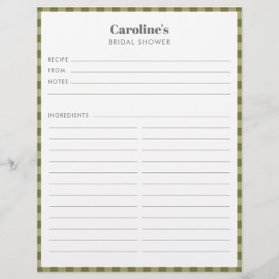 Flyer Receta de Olive Green Plaid Nombre personalizado D