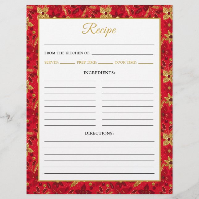 Flyer Red and Gold Poinsettia Flowers Recipe Page (Frente)