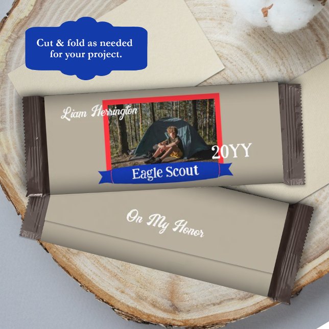 Flyer Red, Blue, Beige Eagle Scout Candy Bar Wrapper (Red, blue, beige Eagle Scout Court of Honor Chocolate Bar Label, DIY candy bar wrapper)