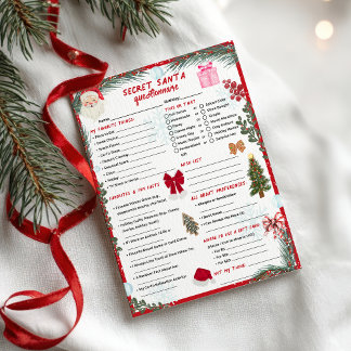 Flyer Red Christmas Winter Secret Santa Questionnaire