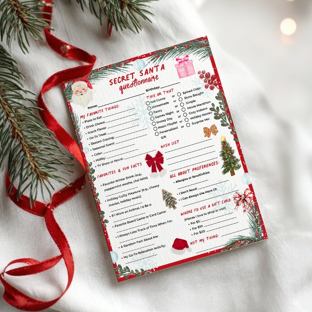 Flyer Red Christmas Winter Secret Santa Questionnaire (Red Christmas Winter Secret Santa Questionnaire Flyer)
