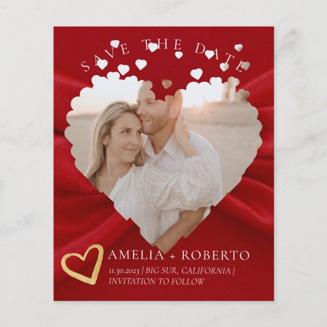 Flyer Red Heart Elegant Save the Date Photo Card (Frente)
