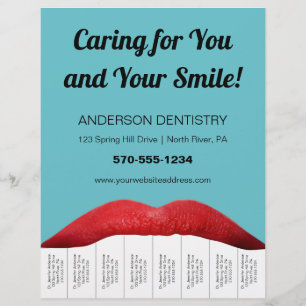 Flyer Red Lips White Teeth Dentist Office Tear Off Strip