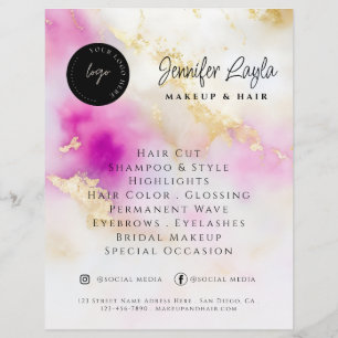 Flyer Red social QR Código acuarela Oro rosa Elegante