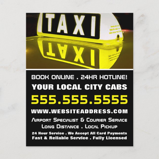 Flyer Reflexión sobre el Rótulo de taxi, empresa de taxi (Frente)