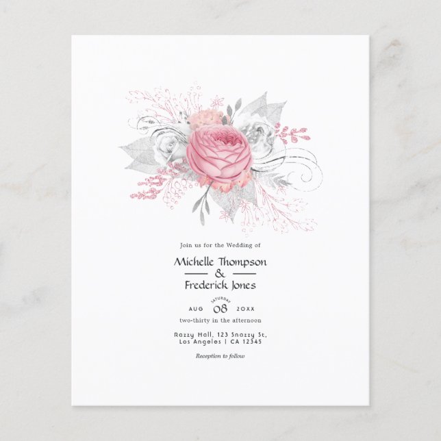 Flyer Relieve metalizado rosa y falso Boda floral platea (Frente)