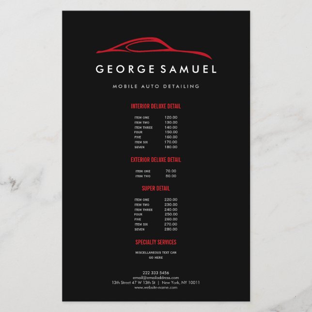 Flyer Reparación de Autos Personalizados y Detallado de  (Frente)