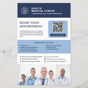 Flyer Reserva de citas QR de la clínica de atención médi