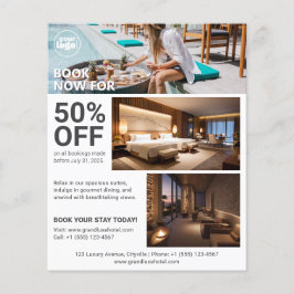 Flyer Reservas mínimas de hoteles promocionales limpios 