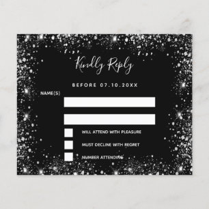 Flyer Respuesta de boda con brillo de plata negra económ