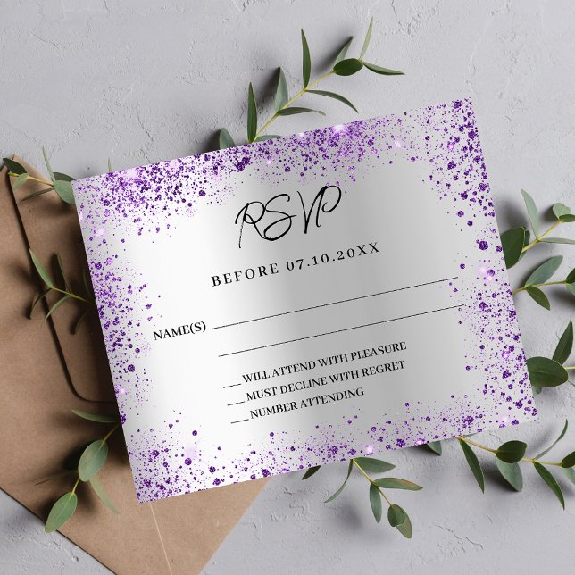Flyer Respuesta del boda de presupuesto violeta plateado (Subido por el creador)