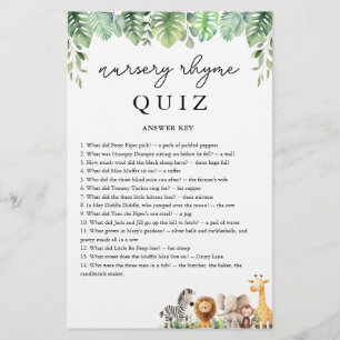 Flyer Respuestas al juego Safari Baby Shower Rhyme Prueb