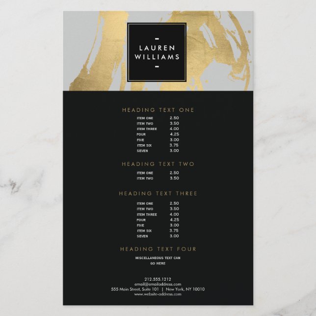 Flyer Resumen de brochas de oro falsas en gris (Frente)