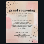 Flyer Resumen rosa de Rubor para la reapertura de grande<br><div class="desc">Gran reapertura de negocio con fondo rosado abstracto con puntos negros y texto.</div>