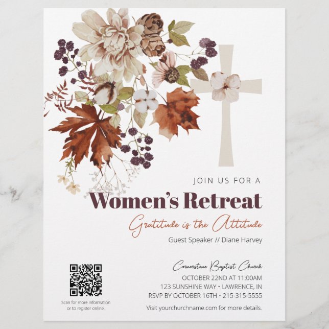 Flyer Retiro de iglesia de mujeres florales en otoño rús (Frente)