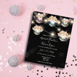 Flyer retro disco bolas boho flor boda invitación