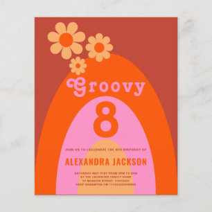 Flyer Retro Groovy 8º presupuesto del partido de cumplea