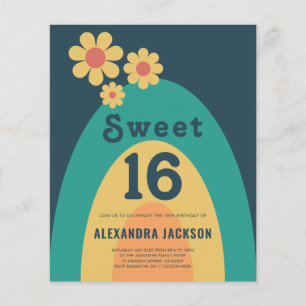 Flyer Retro Groovy Sweet 16 Birthday Party Budget