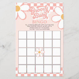 Flyer Retro Pink Check daisy Bingo de Baby Shower