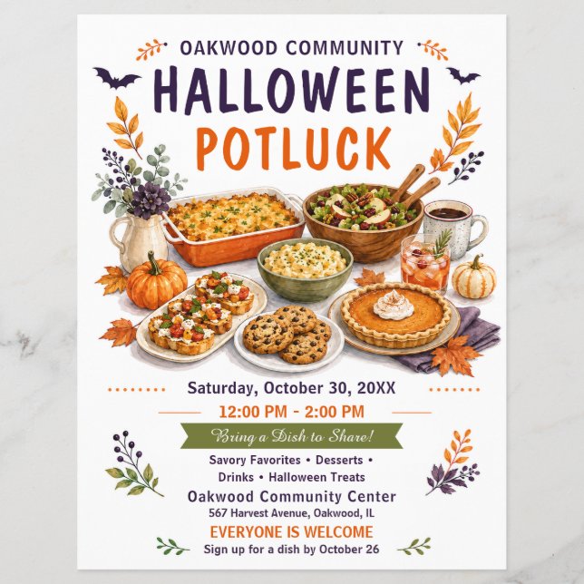 Flyer Reunión Comunitaria de Otoño con Potluck de Hallow (Frente)
