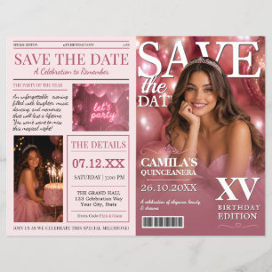 Flyer Revista Rosa de Quinceañera Estilo Salva la Fecha