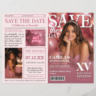 Flyer Revista Rosa de Quinceañera Estilo Salva la Fecha