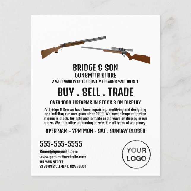 Flyer Rifle & Shotgun, Gunsmith, anuncio de tienda de ar (Frente)