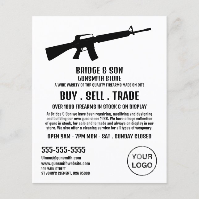 Flyer Rifle Silhouette, Gunsmith, anuncio de tienda de a (Frente)
