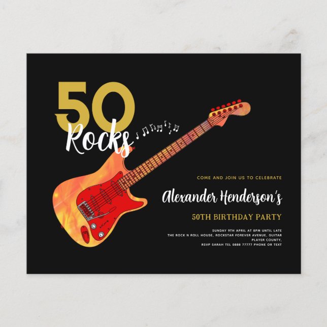Flyer Rock y Roll 50 cumpleaños fiesta 50 rocas (Frente)
