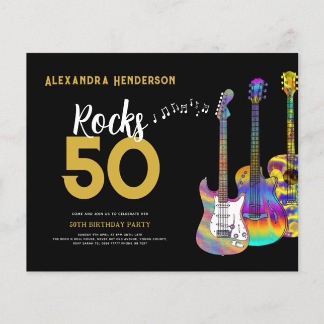 Flyer Rocks 50 Guitarra 50 cumpleaños presupuesto del pa (Frente)