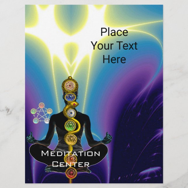 Flyer ROD DE ASCLEPIUS,7 CHAKRAS YOGA LOTUS POSE Azul (Frente)