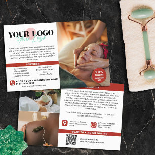 Flyer Rojo Cálido Fotos de tu Logo Salón de Spa QR