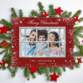 Flyer rojo de Navidad plata ventana de foto presupuesto