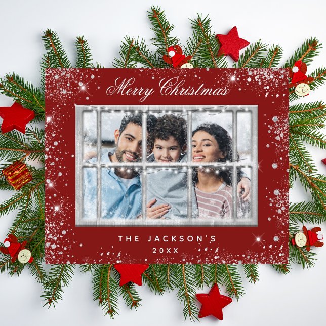 Flyer rojo de Navidad plata ventana de foto presupuesto (Subido por el creador)