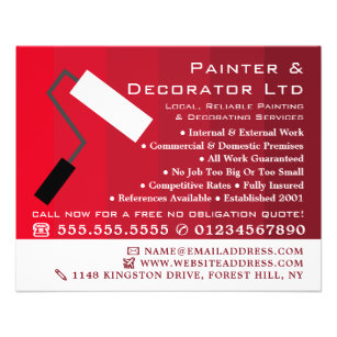 Flyer Rojo de rollo y pintura, pintador y decorador