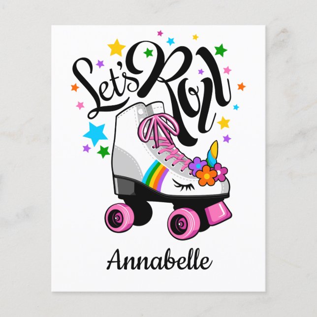 Flyer Roll unicornio, chica de patinaje sobre patinaje s (Frente)