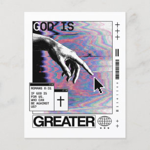 Flyer Romanos 8:31 Cyberpunk Mano De Dios Arte Glitch