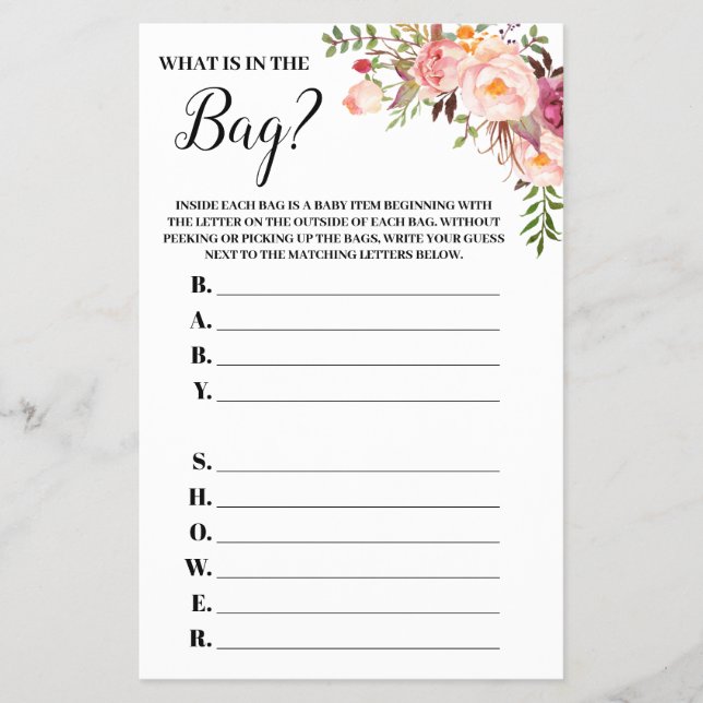 Flyer Ropa floral rosa en la tarjeta de juego Baby Showe (Frente)