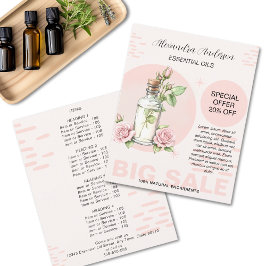 Flyer Rosa Aceites Esenciales Acuarela Frasco Floral Pro