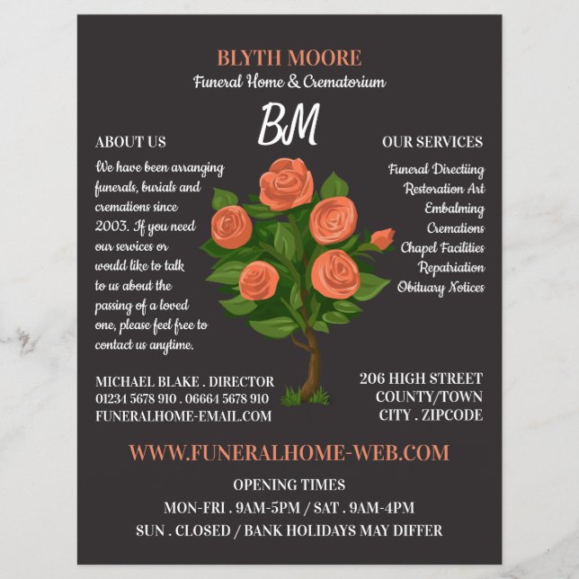 Flyer Rosa Bush, Funeral Home, Directores (Frente)