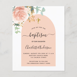Flyer Rosa de bautismo oro floral invitación al presupue