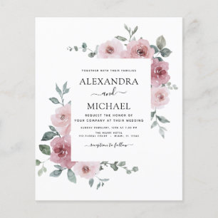 Flyer Rosa de presupuesto Boda de vegetación floral ros