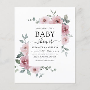 Flyer Rosa  de presupuesto Floral Baby Shower rosa