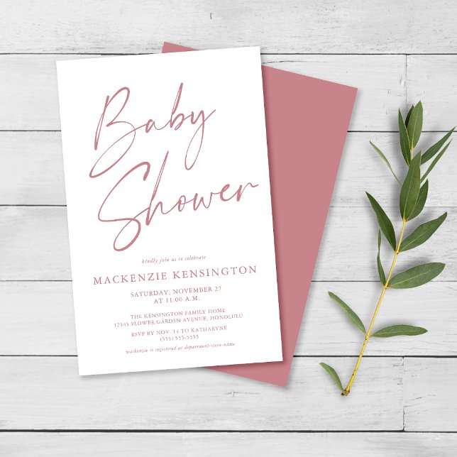 Flyer Rosa  de presupuesto Mauve Script Baby Shower FLYE (Subido por el creador)