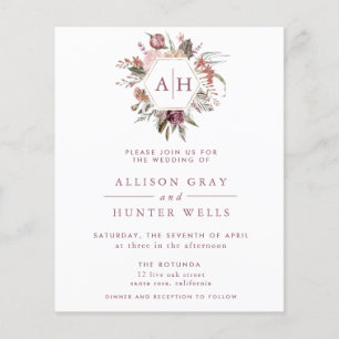 Flyer Rosa de presupuesto Monograma Invitación a bodas
