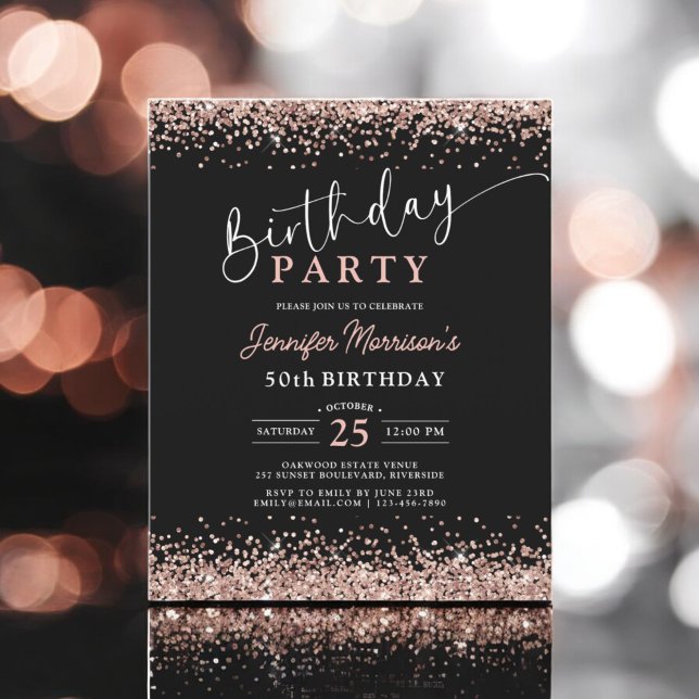 Flyer Rosa de presupuesto negro Cualquier edad 50 cumple (Subido por el creador)