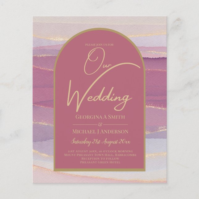Flyer ROSA DE PRESUPUESTO Pink Gold Arch Marble Wedding  (Frente)